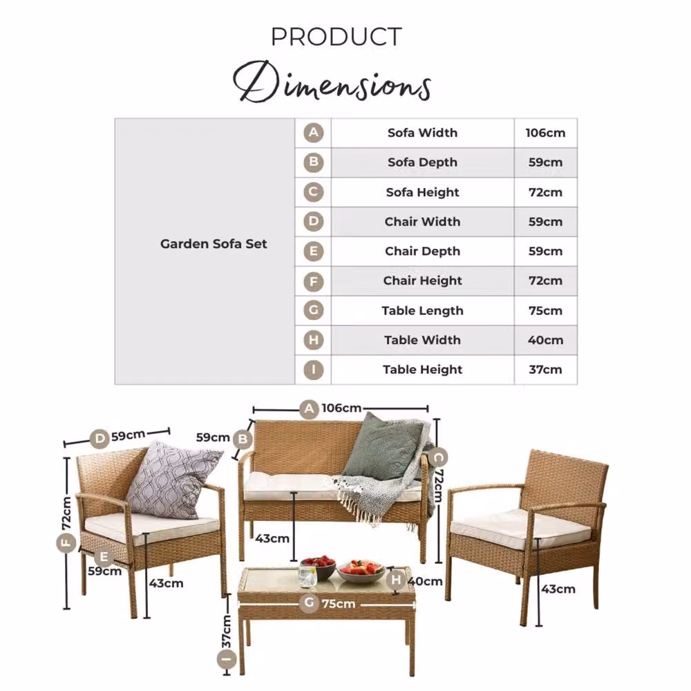 FurnitureboxUK Porto Grey PE Rattan 4-Seat Outdoor Garden Set with 2-Seater Sofa, 2 Armchairs, Coffee Table and Beige Upholstered Cushions – 4