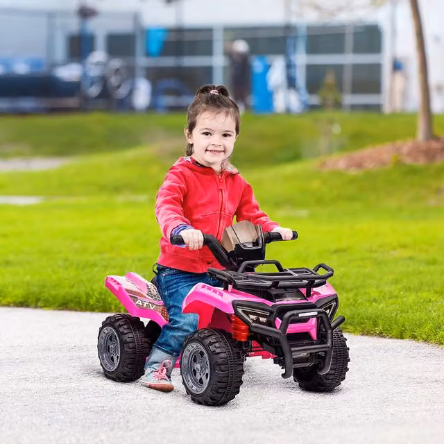 HOMCOM Kids 6V Electric Ride on ATV Four Wheeler with Working Headlights, Pink