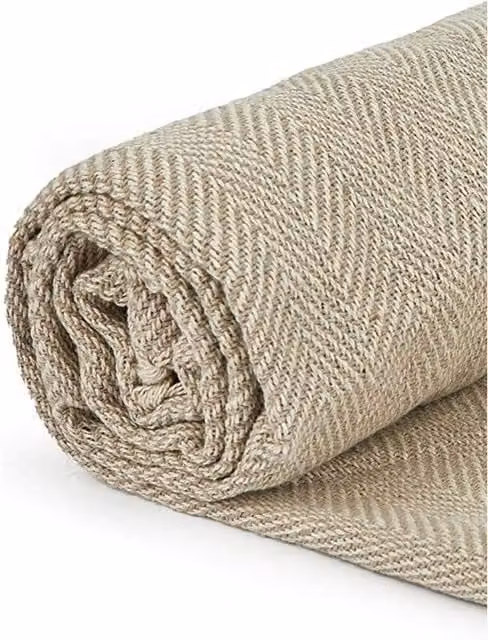 Emma Woven Herringbone Throw Over Blanket in Beige and Yellow, W/D: 178 x 254 cm