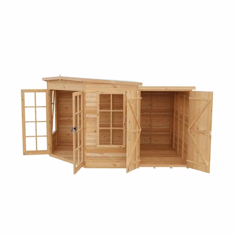 Shires Hampton Garden Shed with Side Shed in Light Brown, W/D/H: 224.8 x 119 x 190.2 cm
