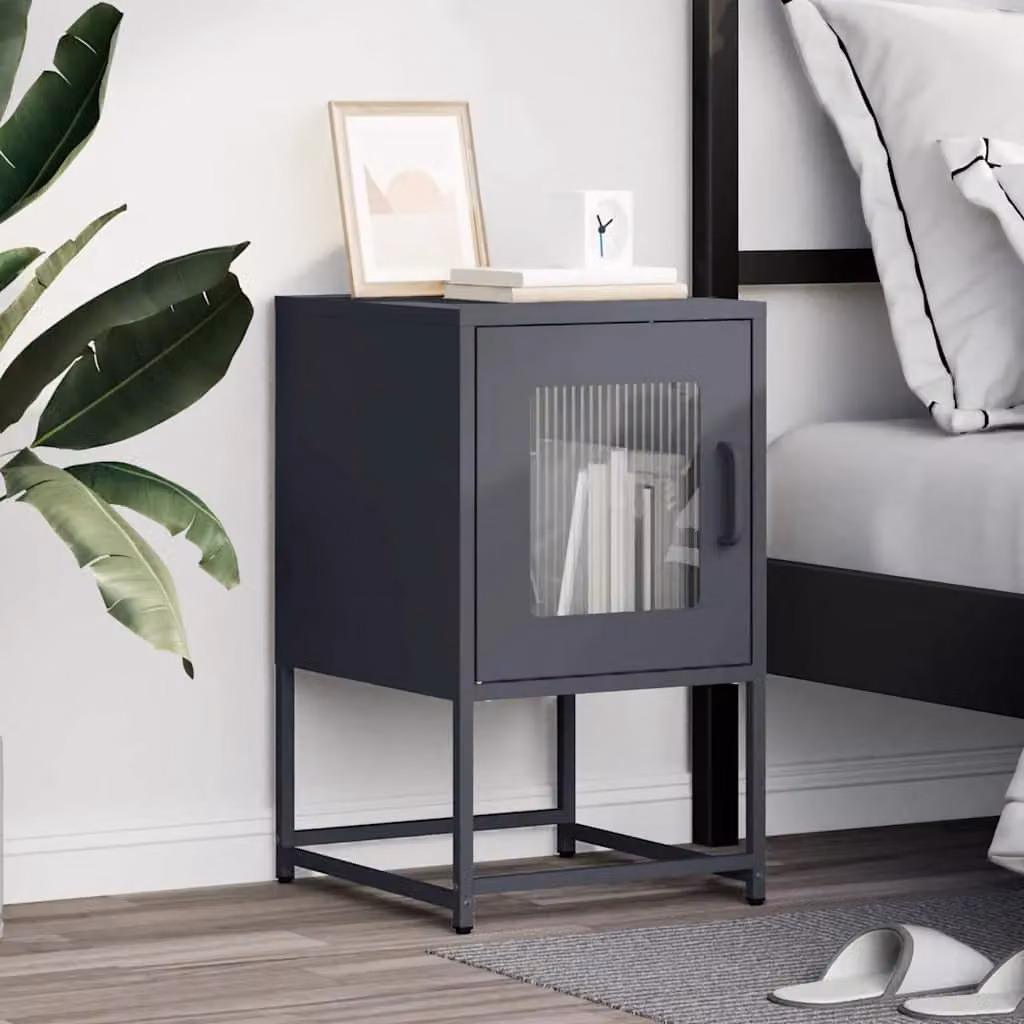 Berkfield Home Anthracite Bedside Cabinet in Matt Cold-rolled Steel W/D/H: 36 x 39 x 60.5 cm – 3