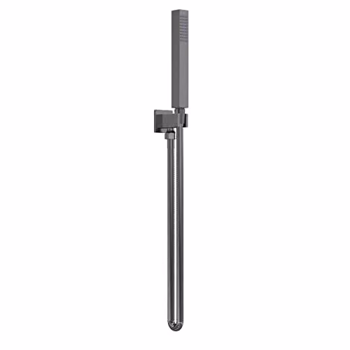 nuie Windon A7264 Modern Square Wall Mounted Bathroom Shower Handset with Outlet, Parking Bracket and Flex Hose, Brushed Pewter, Length: 126.5 cm