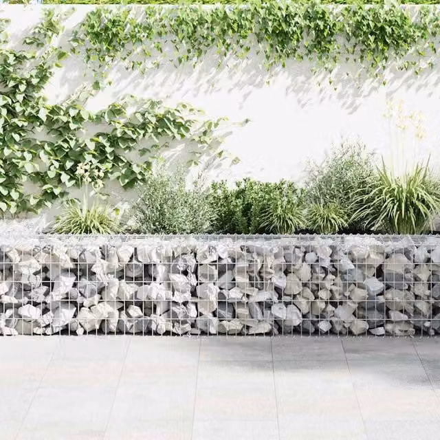 Berkfield Home Durable Galvanised Steel Gabion Fence with Covers, Silver, W: 300 cm, D: 30 cm, H: 50 cm