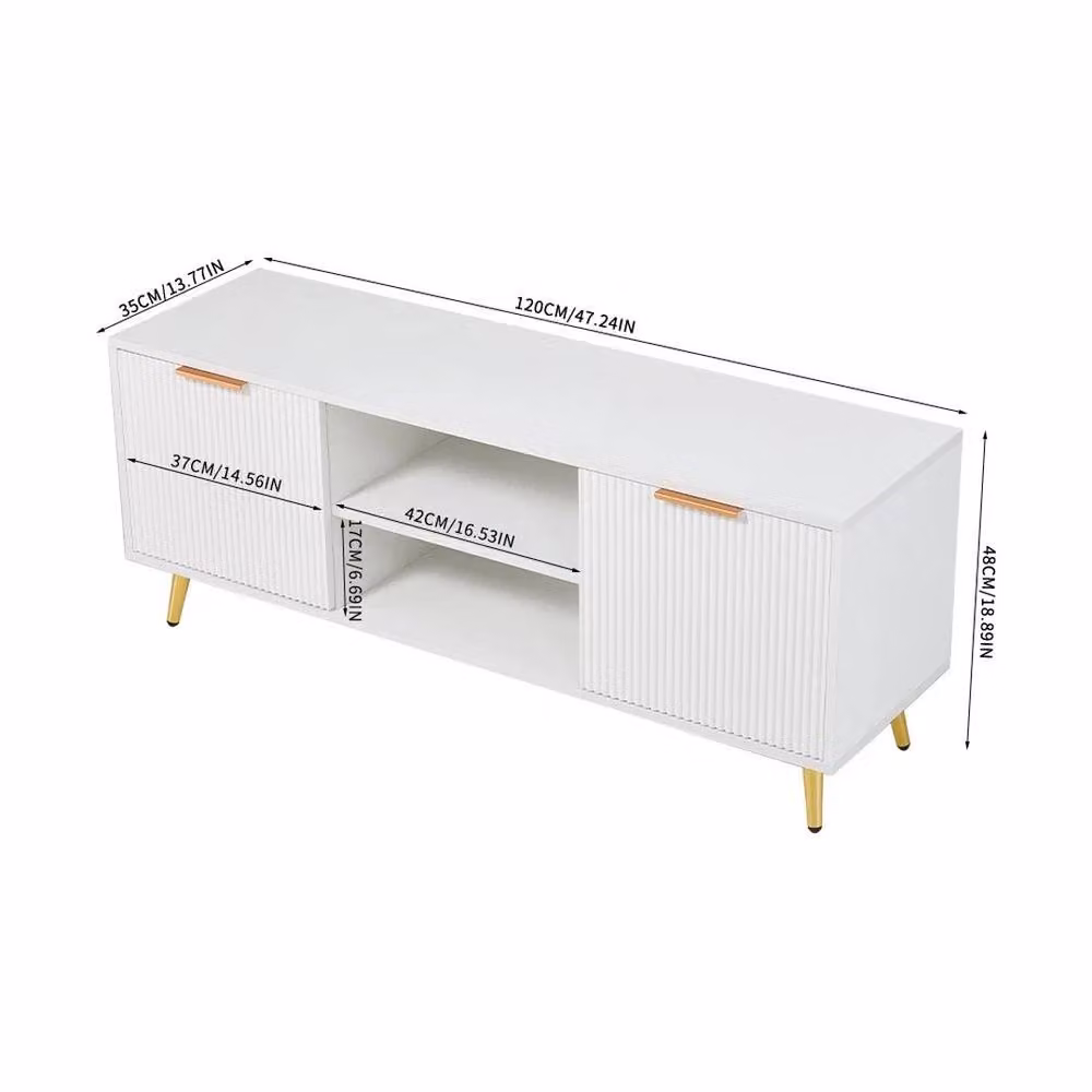 EONLION Modern White MDF TV Stand Cabinet with 2 Open Shelves and Media Compartments, Width: 100 cm – 2