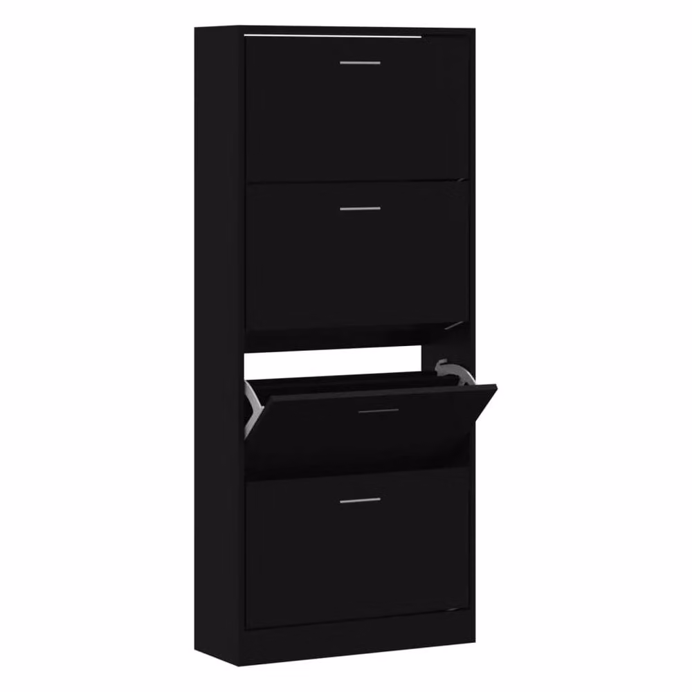 Berkfield Home Modern Black Shoe Cabinet with Tilting Compartments, W/D/H: 63 x 24 x 147 cm – 3