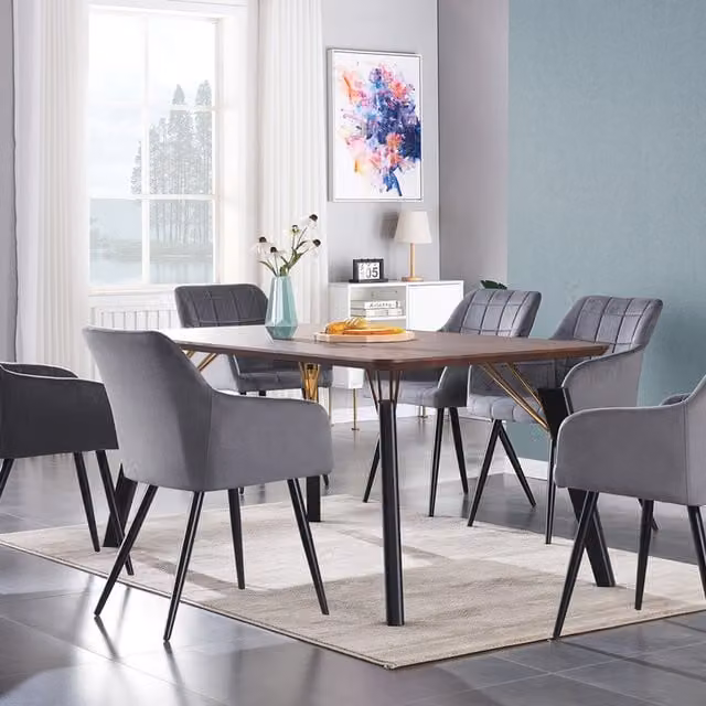 Life Interiors Camden Cosmo LUX Modern Rectangular Dining Set with Table and 6 Chairs in Grey, Black and Gold