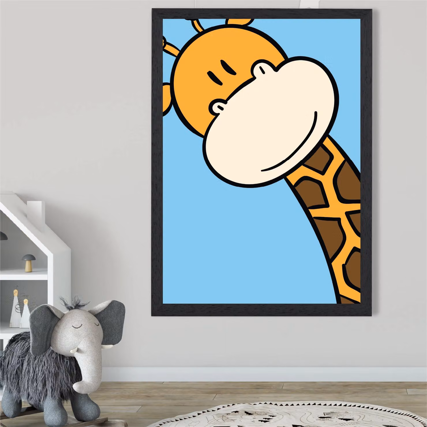 ARTZE Giraffe Face Cartoon Style Framed Paper Poster Print, Multicolour, Brown Frame – 2