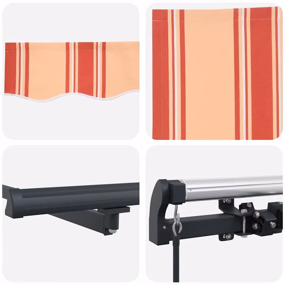 Berkfield Home Manual Retractable Wall-Mounted Folding Arm Awning in Yellow and Orange, W: 450 cm, D: 350 cm – 4
