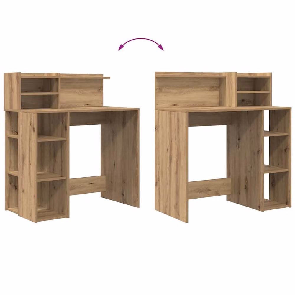 Berkfield Home Writing Desk in Artisan Oak with Storage, W: 90 cm, D: 48 cm, H: 101.5 cm – 8