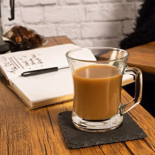 LAV Zen Glass Coffee Mugs, Pack of 6, Transparent and Yellow, 225ml