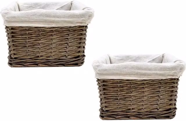 Topfurnishing Small Open Weave Wicker Storage Basket with Lining in Brown, W/D/H: 22 x 14 x 14 cm