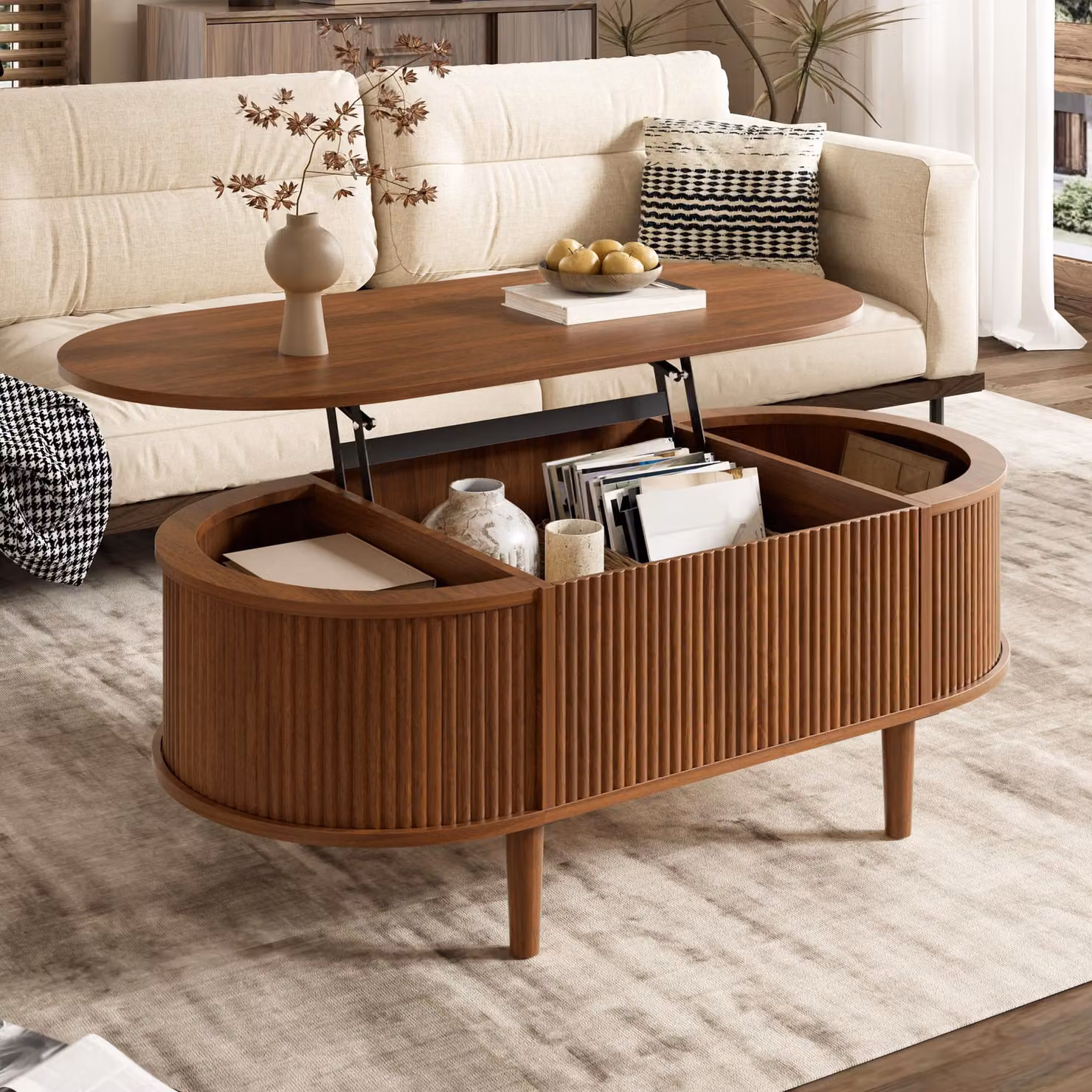 Aosom UK Height-Adjustable Modern Coffee Table with MDF Body and Pine Legs, Brown, W: 100 cm, D: 48 cm, H: 40 cm – 3