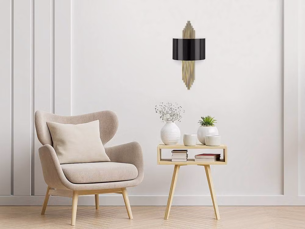 Vente-unique Set of 2 Art Deco Metal Wall Lights in Black and Gold/Brass, W: 22 cm, H: 75 cm – 2