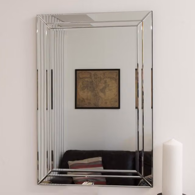 MirrorOutlet Pennington Mitred Glass Venetian Wall Mirror, Silver, W: 90 cm, H: 60 cm