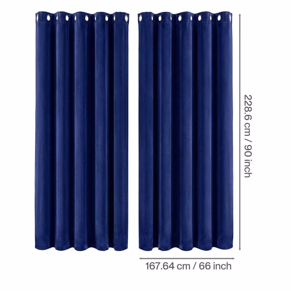 KORVIXA Blue Velvet Thermal Blackout Curtains with Eyelets, W: 167.6 cm, H: 228.6 cm – 2