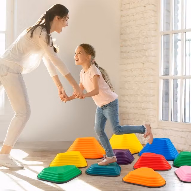 COSTWAY Kids Stepping Stones Set of 11 in Multicolour and Yellow for Balance and Motor Skill Development