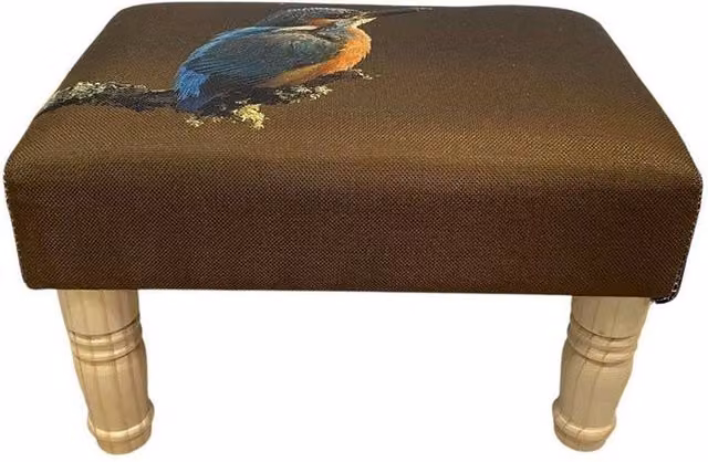 Minster Kingfisher Rectangular Footstool in Multicolour and Brown Fabric, W45 x D25 x H28 cm