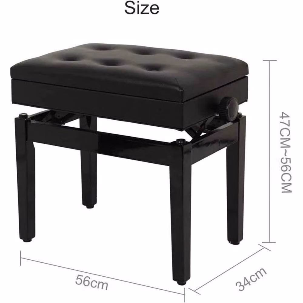 EONLION Height Adjustable Piano Stool in Black with Synthetic Leather Upholstery – 2