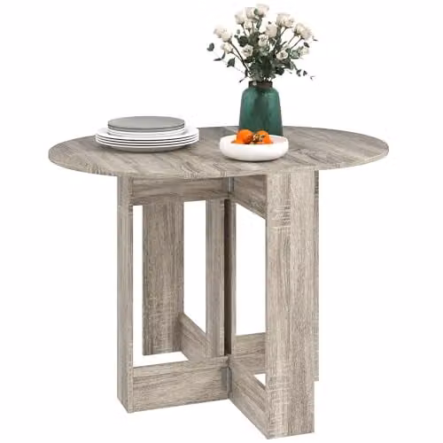 HOMCOM Modern Grey Folding Drop Leaf Dining Table for Kitchen and Dining Rooms, W/D/H: 76 x 73.7 x 76 cm – 1