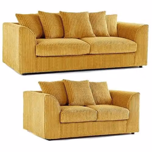 SofaSelection Jumbo Cord 3+2 Seater Sofa Set in Mustard Yellow with Scatter Cushions