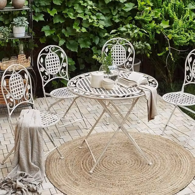Wyld and Coco Provencal 4-Seater Foldable Garden Dining Set in White