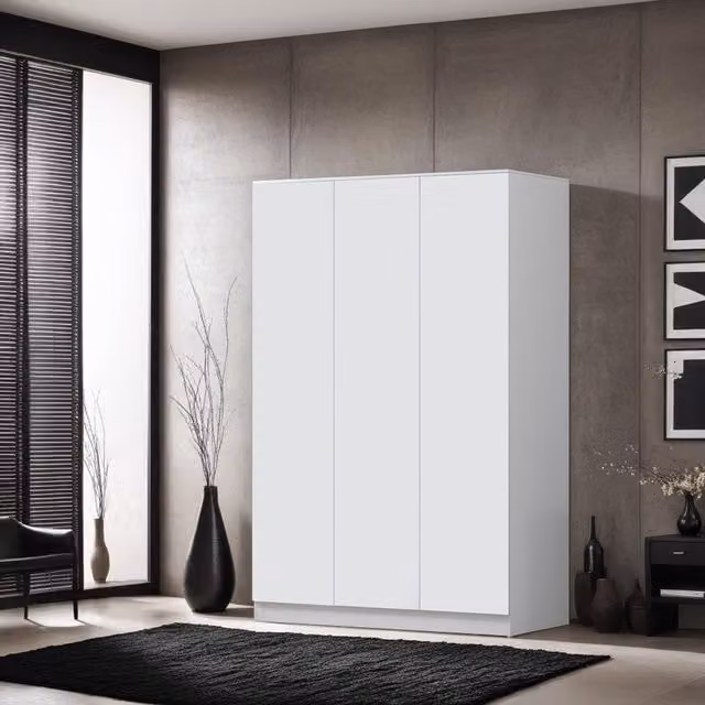 FWStyle Scandinavian 3 Door Matt White Wardrobe with Soft Close and Push to Open Doors