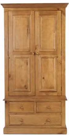 Archers Berwick 2 Door 3 Drawer Pine Wooden Double Wardrobe in Brown
