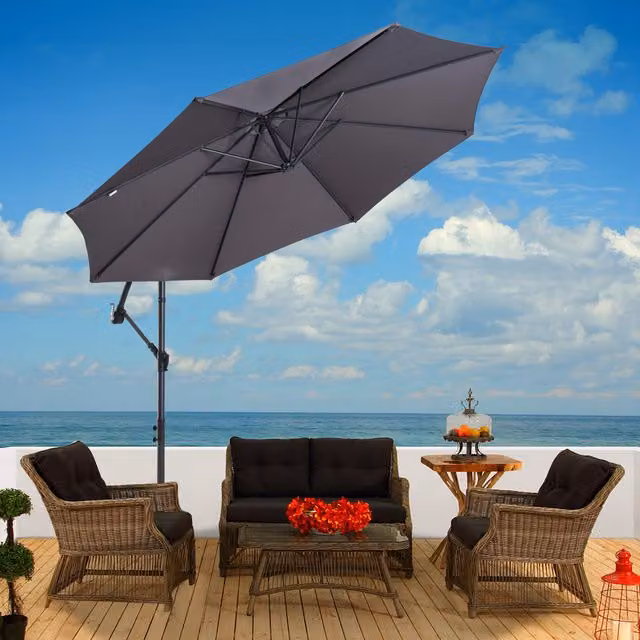 Outsunny Grey Hanging Banana Cantilever Parasol with Polyester Canopy and Steel Frame