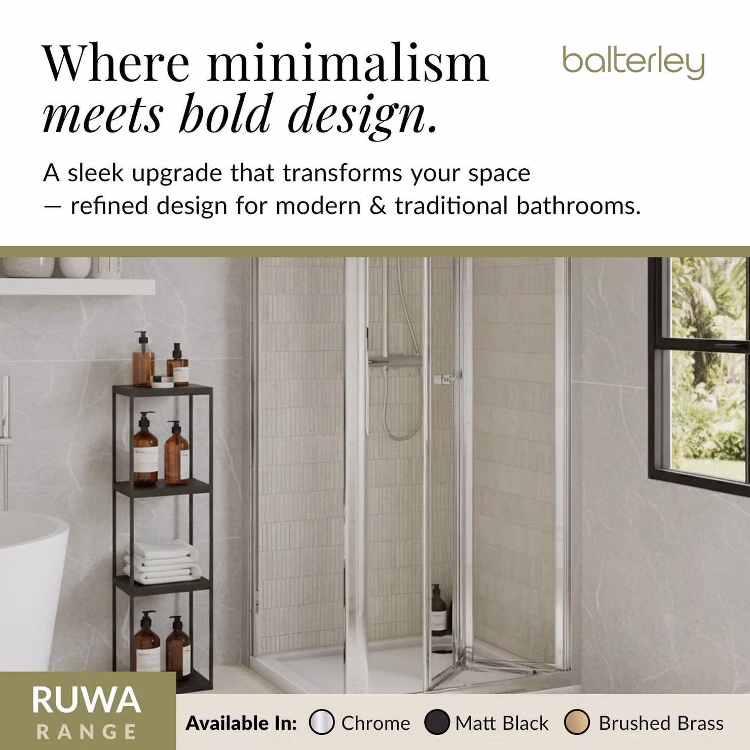 Balterley Ruwa Square Corner Shower Enclosure with Bi-Fold Door, Side Panel and Tray, 4mm Glass, Silver/Chrome, W/D: 800 x 800 mm – 2