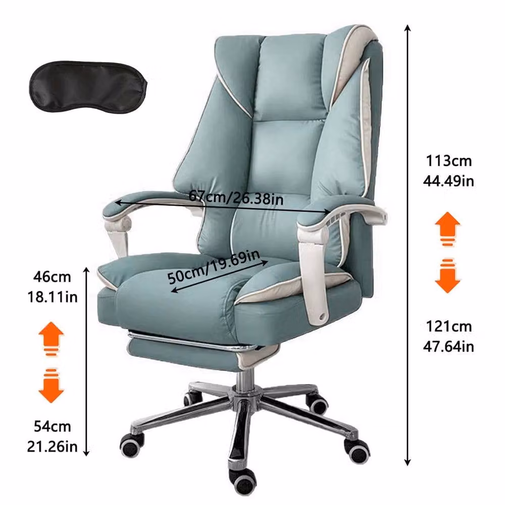 FORGEVIO Blue Synthetic Leather Executive Office Chair with Headrest and Foot Ring – 2
