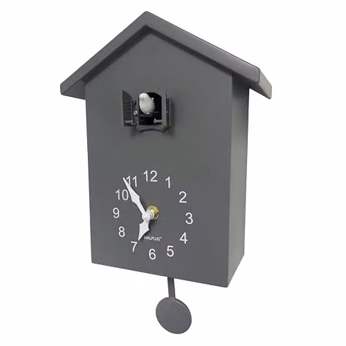 WALPLUS Grey Minimalist Cuckoo Wall Clock with Pendulum and Chime, W/H: 20 x 25 cm