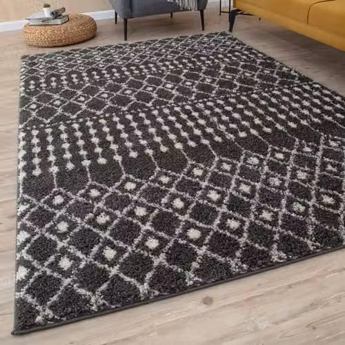 THE RUGS Moroccan Design Rectangular Rug in Grey and White, W/D/H: 60 x 110 x 1 cm