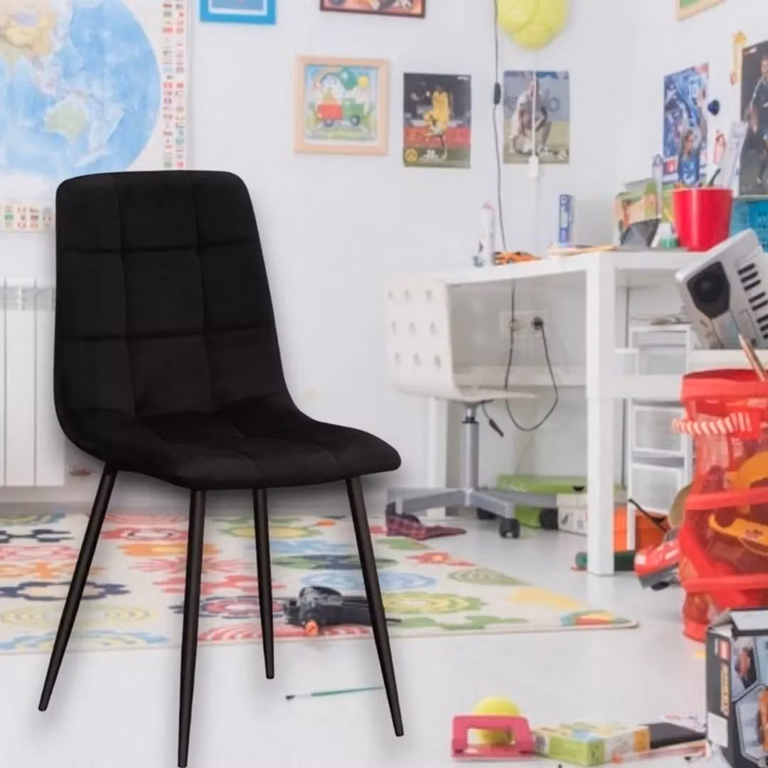 M S L Black Velvet Fabric Dining Chair with Metal Legs, W: 44 cm, D: 52 cm, H: 86 cm – 6