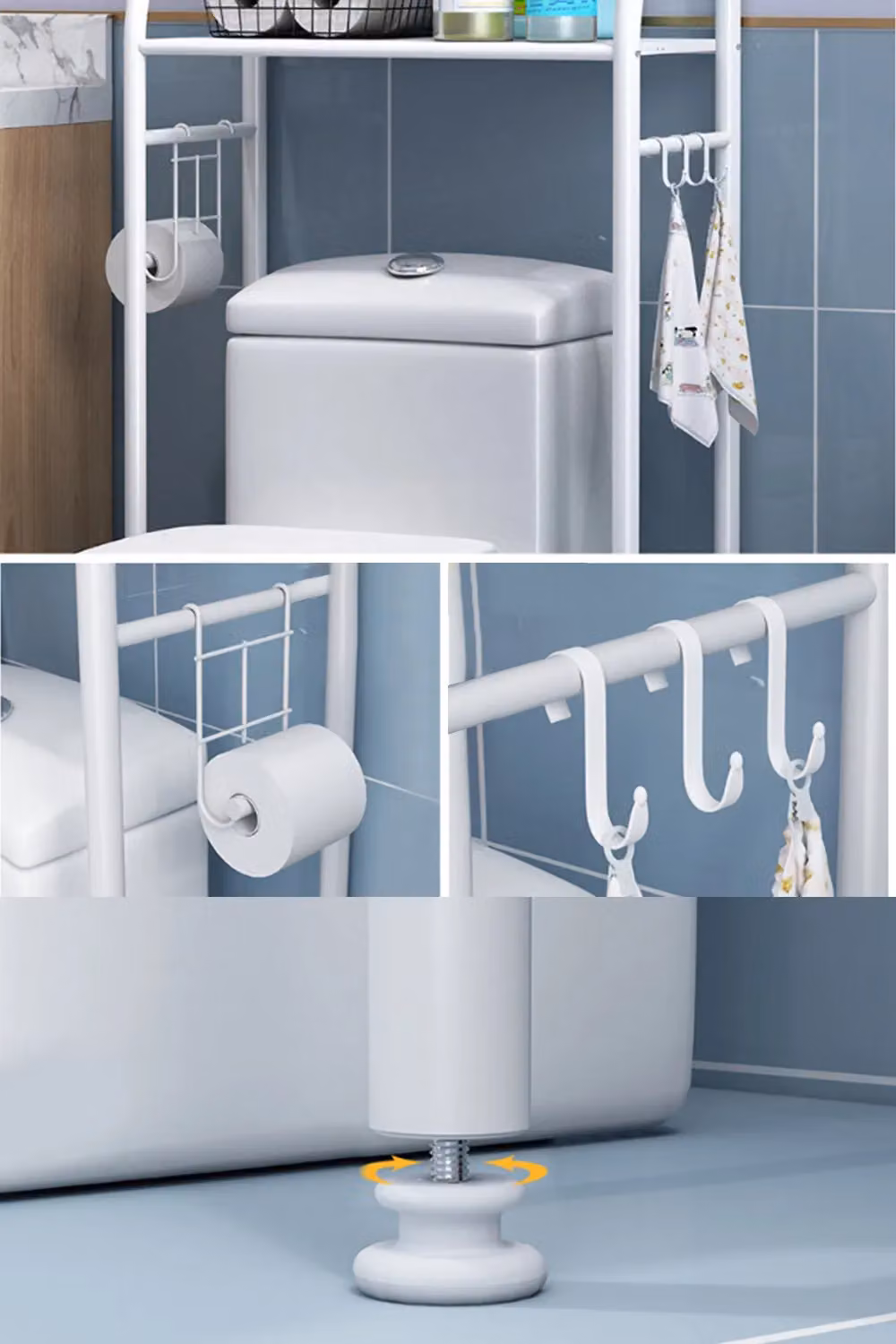 Living and Home 3 Tier Metal Over Toilet Storage Rack in White – 3