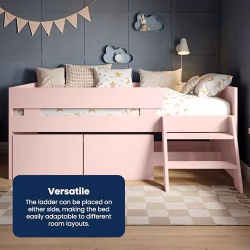 Flair Furnishings Logan Kids Single Low Sleeper Bed with Storage Drawers, Pink – 4