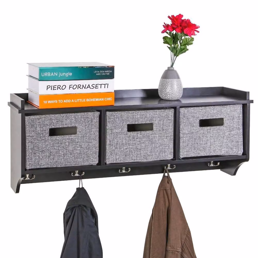 EONLION Wall Mounted Coat Rack with Shelf in Black and Dark Grey, Width: 50 cm – 3