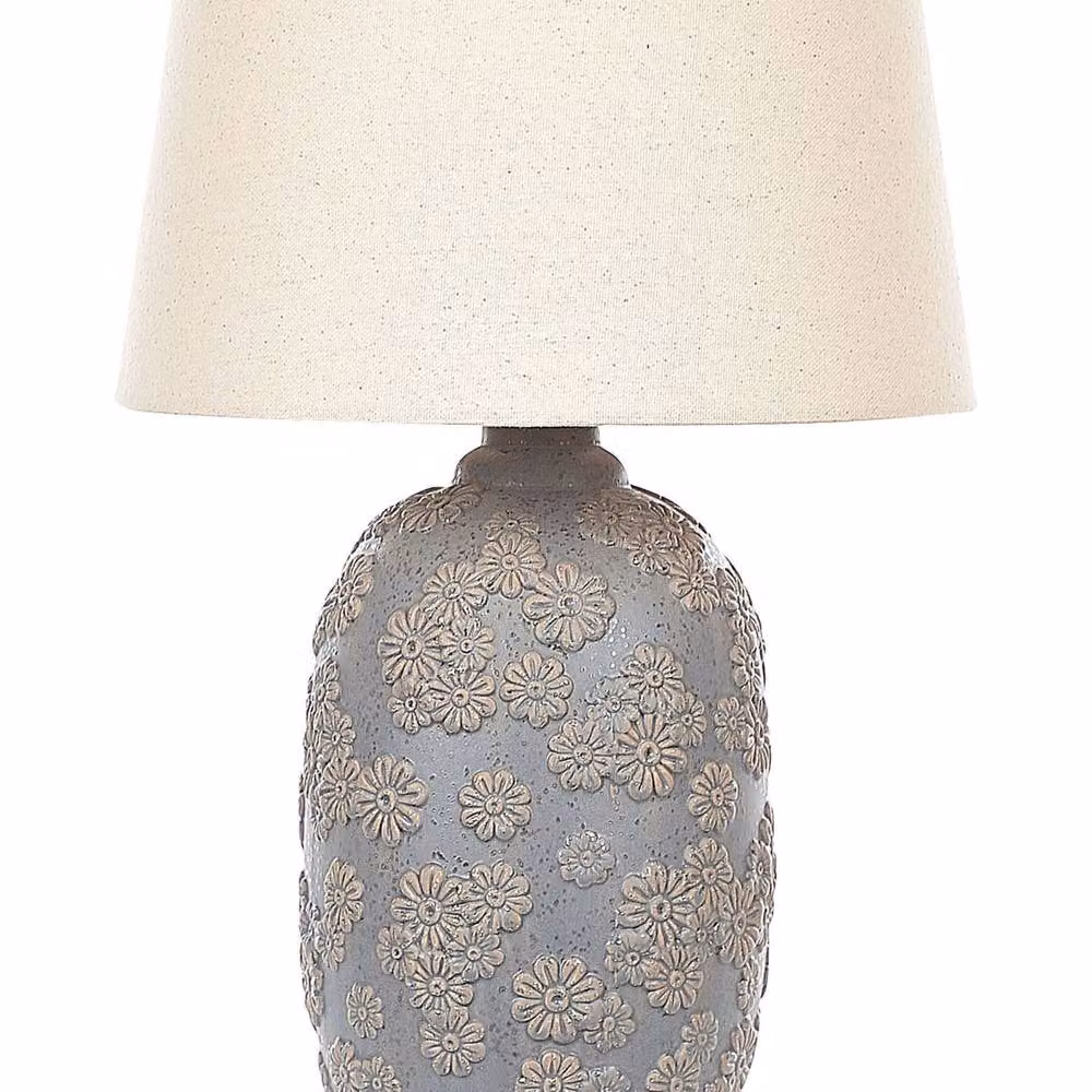 Wyld and Coco Grey and Beige Ceramic Daisy Table Lamp with Fabric Empire Shade, Height: 46 cm – 2