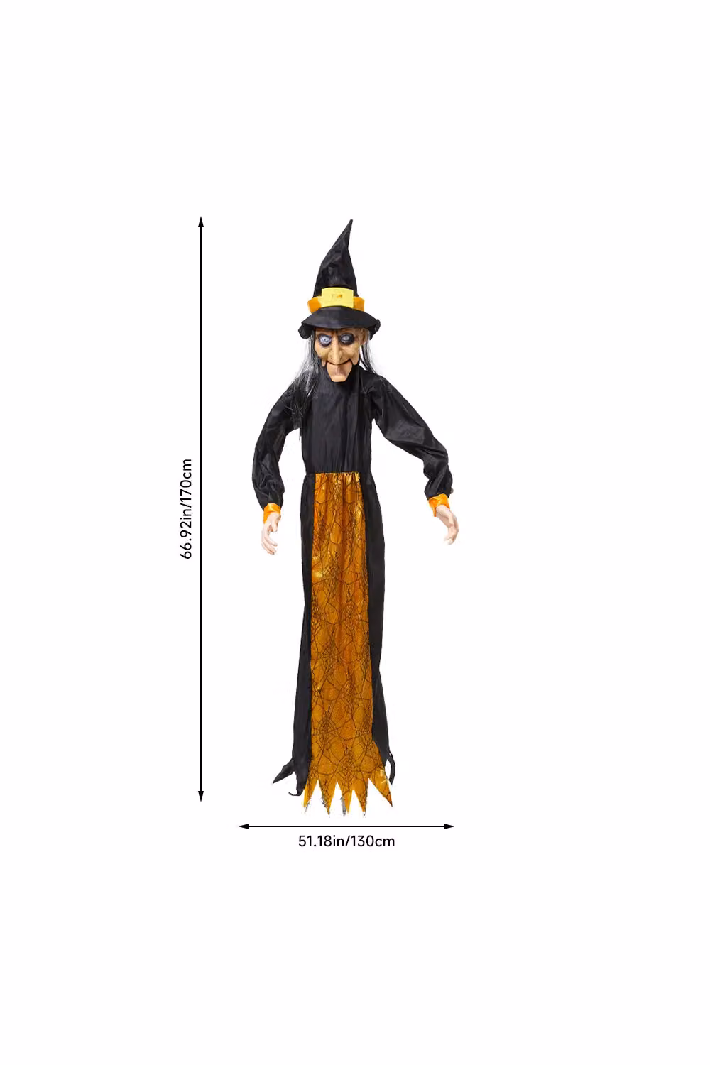 H&O Direct 1.7m Halloween Voice-Controlled Witch with LED Red Eyes in Black – 5