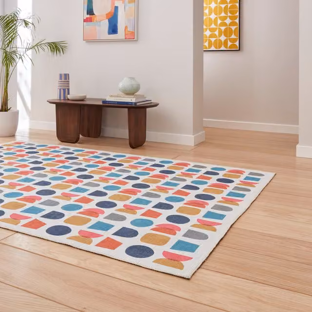 Catherine Lansfield Connect Geo Modern Geometric Multicolour Rectangular Flat Weave Polyester Rug