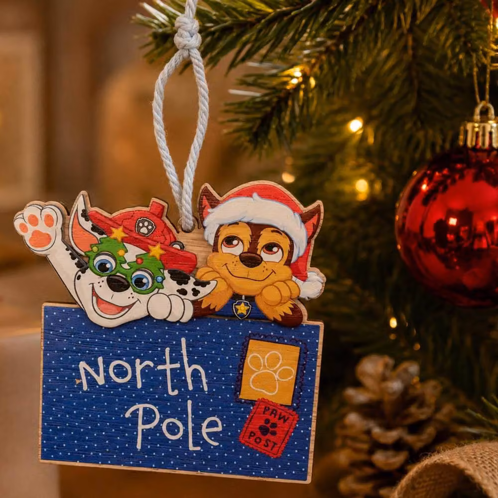 Widdop Bingham & Co Ltd Paw Patrol Chase & Marshall North Pole Wooden Christmas Hanging Decoration in Blue and Multicolour – 3