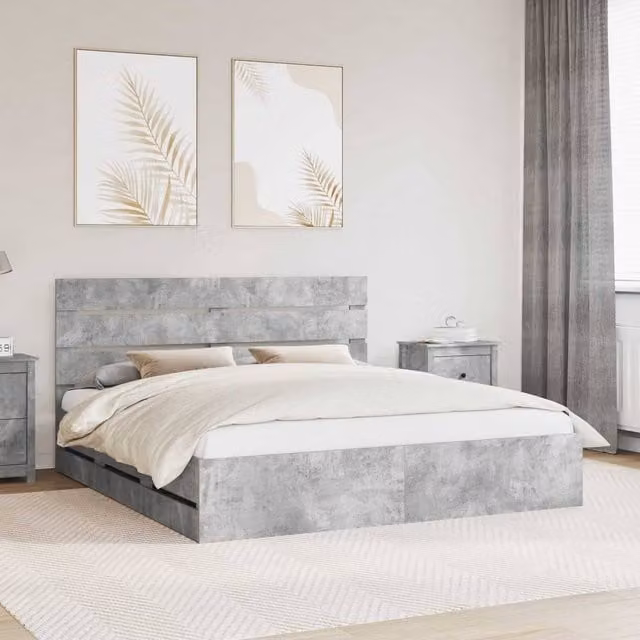 Berkfield Home Modern Bed Frame with Drawers in Concrete Grey, Engineered Wood, W/D/H: 180 x 200 cm