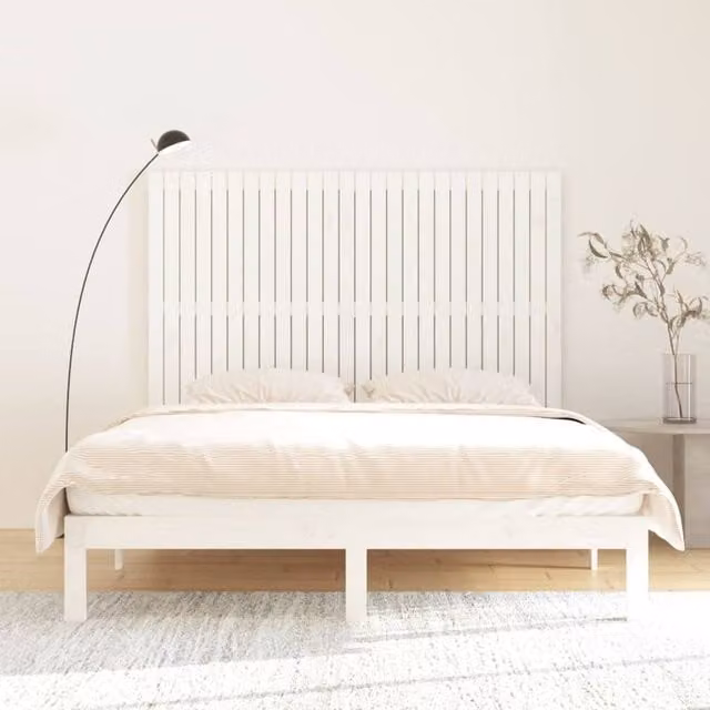 Berkfield Home White Solid Wood Pine Wall Headboard W: 166 cm, D: 3 cm, H: 110 cm