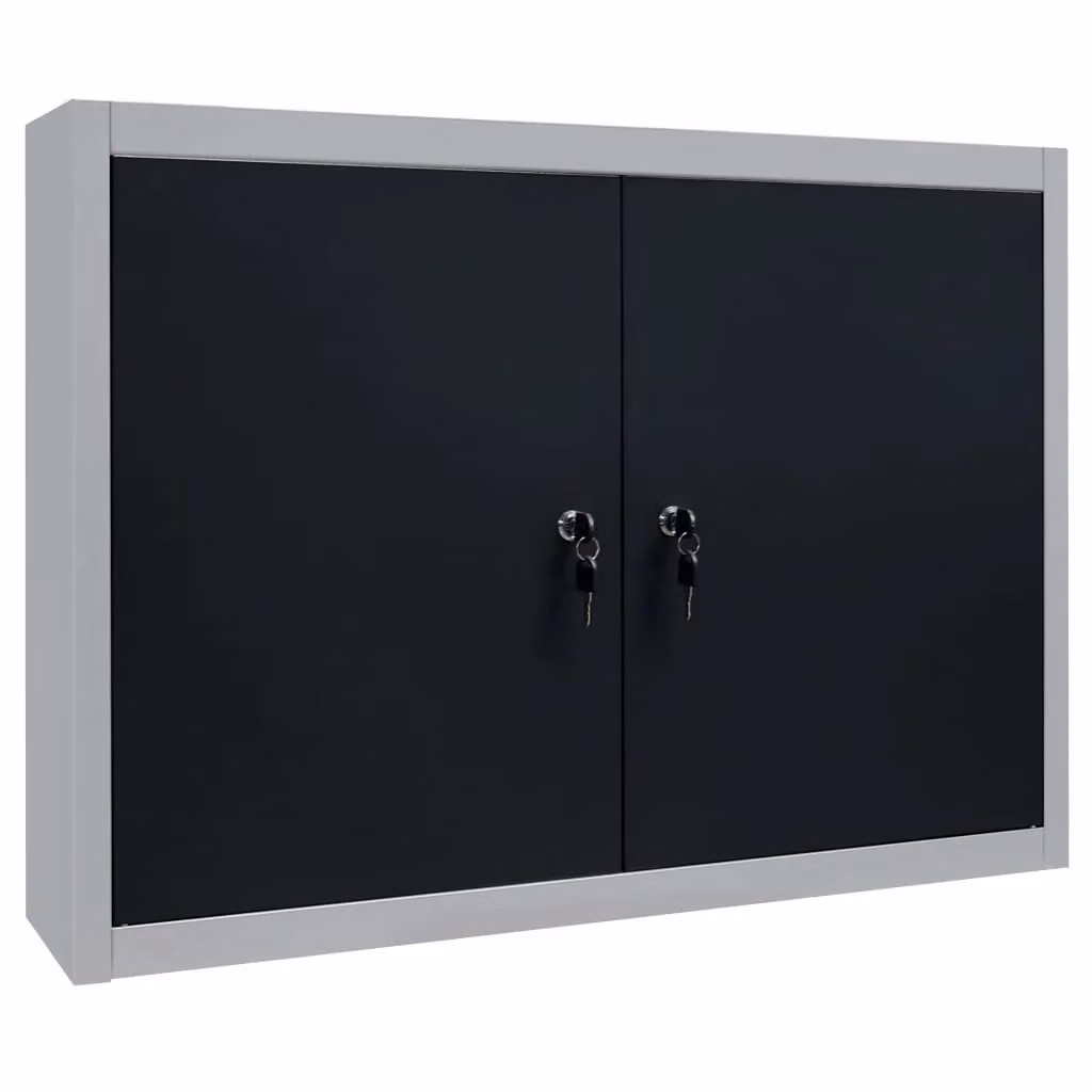 Berkfield Home Industrial Style Wall Mounted Metal Tool Cabinet in Grey and Black – 2