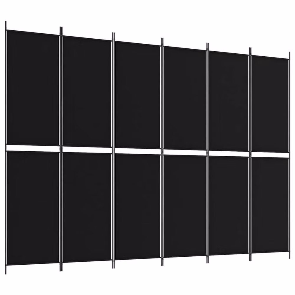 Berkfield Home 6-Panel Fabric Room Divider in Black, W: 300 cm, H: 220 cm – 2
