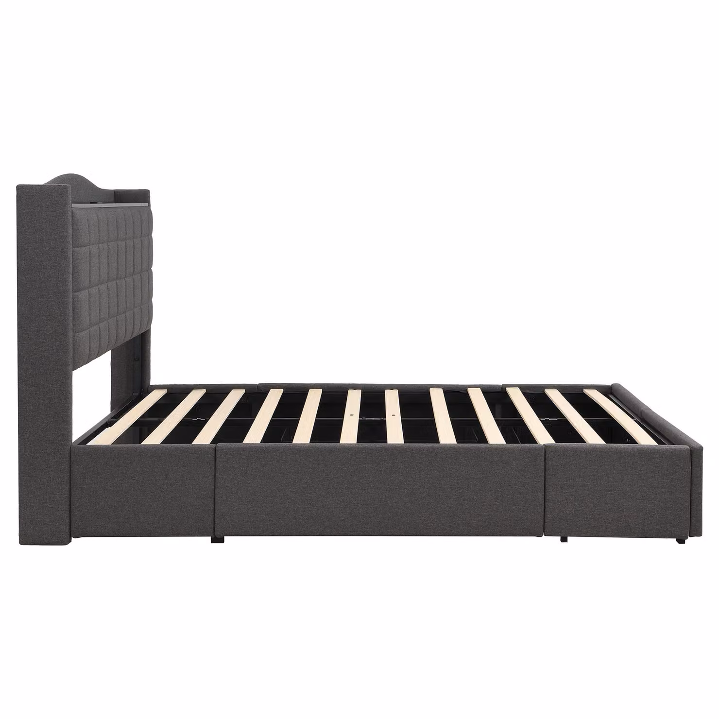 Aosom UK Grey Upholstered Bed Frame with 4 Under-Bed Drawers, H x W x D: 111 x 140 x 208 cm – 2