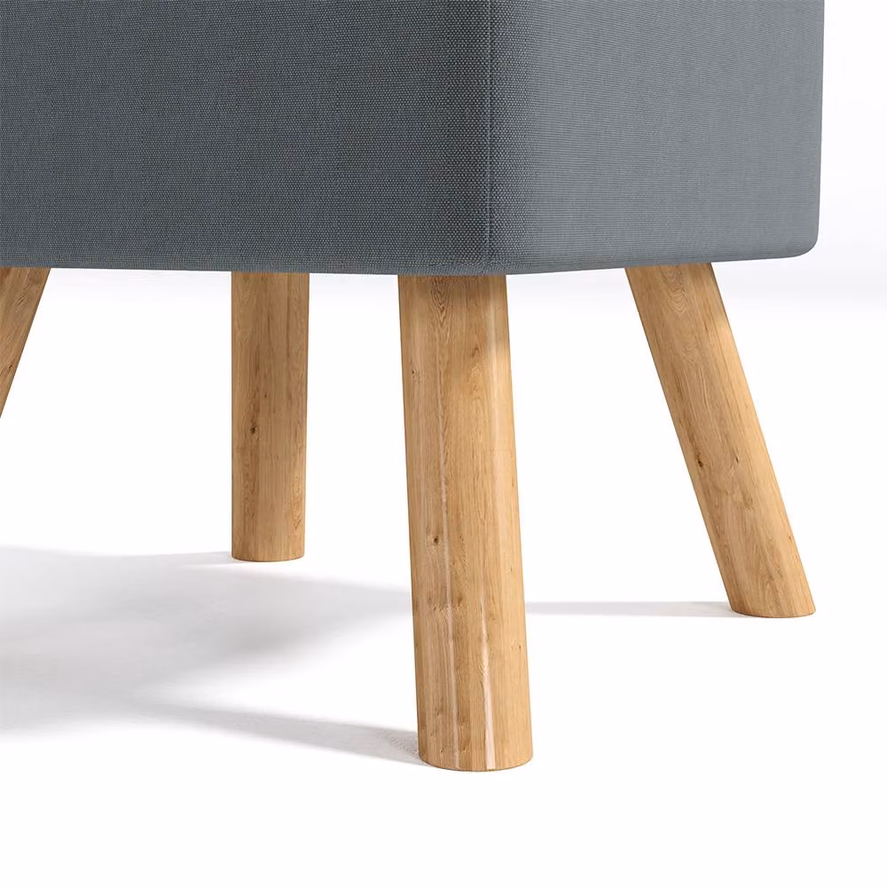 Garden Sanctuary Grey Linen Fabric Padded Footstool with Wooden Legs – 4
