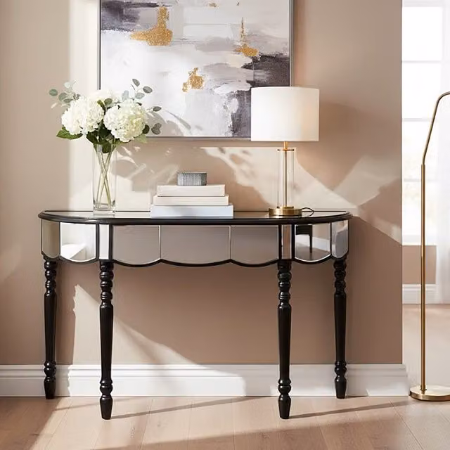 Orsina Sleek Mirrored Console Table in Silver, Contemporary Glass Design for Living Rooms and Hallways, W/D/H: 117 x 35 x 77 cm
