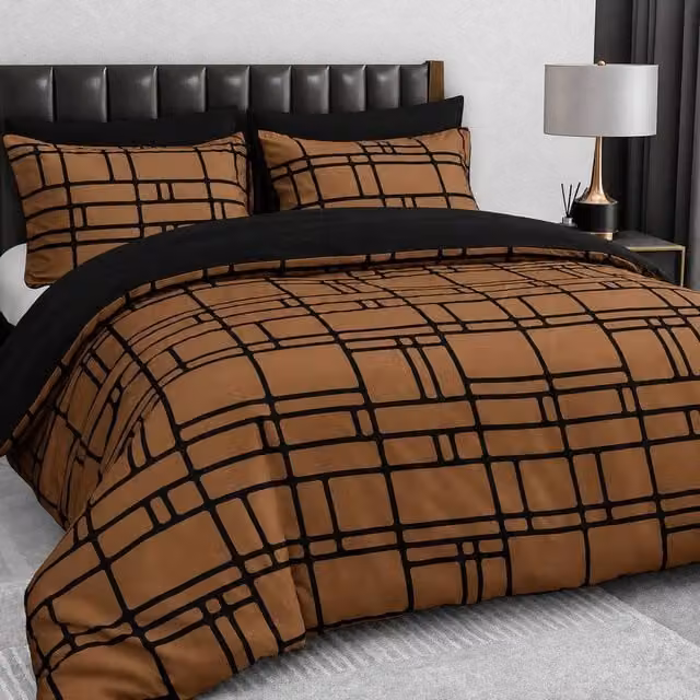 Pamposh Reversible Microfibre Duvet Cover and Pillowcase Set in Brown, Double, W: 140 cm x H: 200 cm