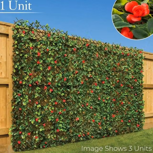 NESTLUNE Red and Green Artificial Floral Trellis with Wood Accents, W 100 cm x H 100 cm – 1