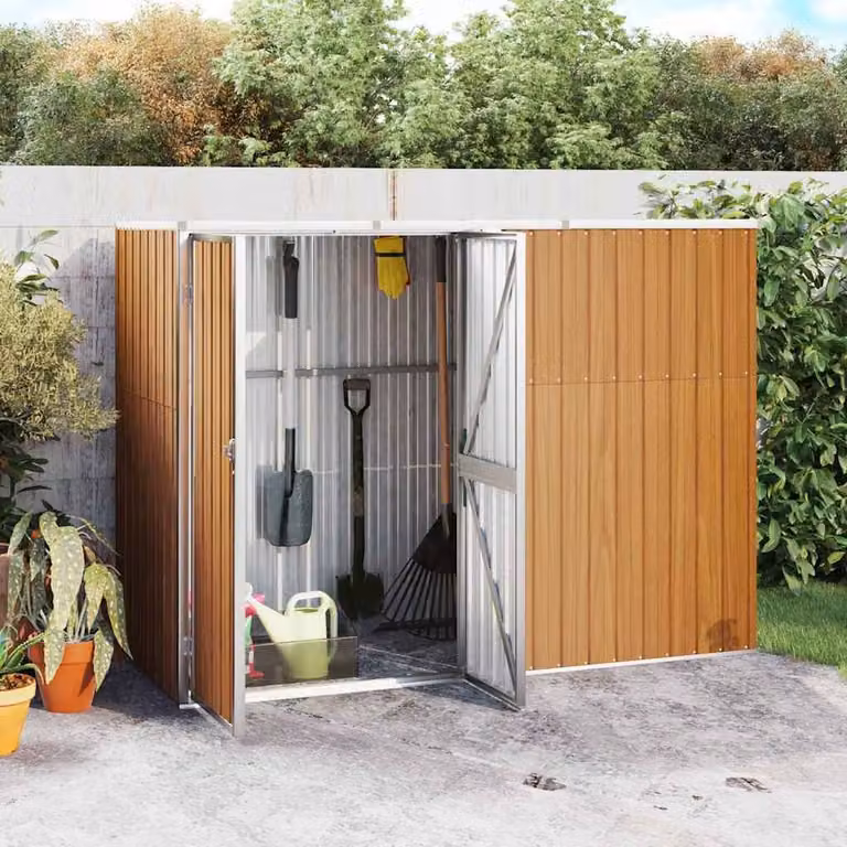 Berkfield Home Garden Tool Shed in Brown Galvanised Steel, H x W x D: 161 x 225 x 89 cm